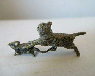Vintage Austrian Cold Painted Bronze Miniature Cat Chasing A Mouse Figure
