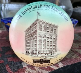 Thornton &minor Sanitarium Celluloid Table Paperweight Pocket Mirror Kansas City