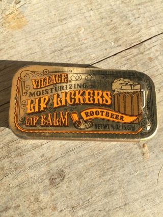 Vintage 1978 Tin Village Lip Lickers Root Beer Moisturizing Lip Balm 1/2 Oz.  Usa