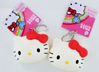 2 Hello Kitty Coin Keepers Keychain Keyring Sanrio Change Purse Key Ring Chain