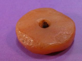Ancient Pre - Columbian Tairona Smooth Orange Agate Disc Bead 18 By 5.  3 Mm