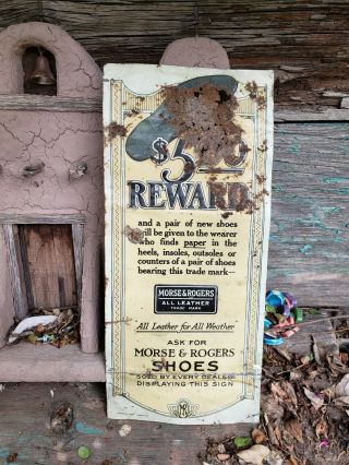 Rare Vintage 1920s - 1930s Morse & Rogers Shoes Reward Tin Embossed Sign