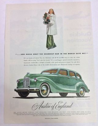 Vintage Print Ad 1948 Austin Of England Devon 4 Door Car 10 " X13 11/16 "