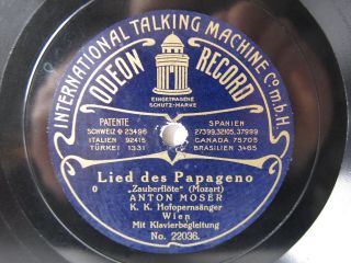 78rpm Anton Moser - Lied Des Papageno (mozart Magic Flute) - German Odeon 1906