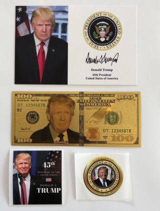 1 President Donald Trump 4 " X6 ".  On Card Stock.  Photo Picture,  2 Decals,  $100