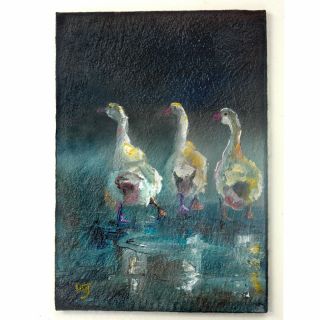 Aceo - William Jamison Miniature Oil Painting Three Ducks Portrait