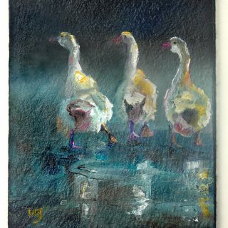 ACEO - William Jamison Miniature Oil Painting Three Ducks Portrait 2