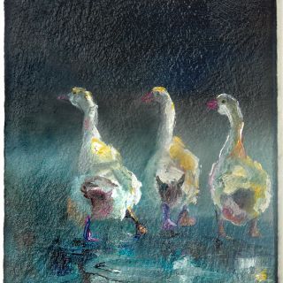 ACEO - William Jamison Miniature Oil Painting Three Ducks Portrait 3