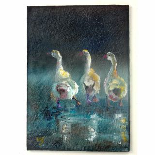 ACEO - William Jamison Miniature Oil Painting Three Ducks Portrait 5
