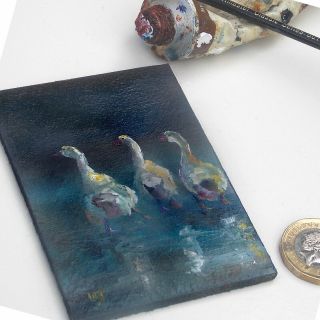 ACEO - William Jamison Miniature Oil Painting Three Ducks Portrait 7