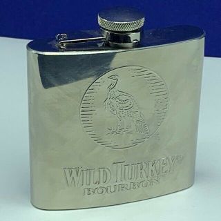 Wild Turkey Bourbon Steel Metal Empty Liquor Flask Advertising Whiskey Bottle Us
