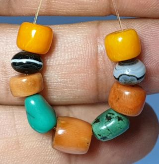 9 Rare Ancient And Antique Bead (agate,  Coral,  Amber,  Turquoise. )