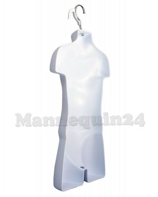 3 WHITE MANNEQUINS: MALE,  CHILD & TODDLER TORSO BODY FORMS,  3 HANGERS,  1 STAND 4