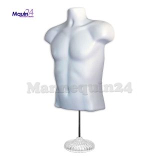 3 WHITE MANNEQUINS: MALE,  CHILD & TODDLER TORSO BODY FORMS,  3 HANGERS,  1 STAND 8