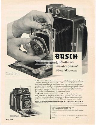 1949 Busch 4x5 Pressman Press Camera Vtg Print Ad