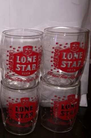 Set Of 4 Lone Star Beer Barrel 3” Glasses 3