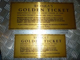 WILLY WONKA GOLDEN TICKET GOLD SIGN WALL ART charlie chocolate factory 4