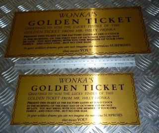 WILLY WONKA GOLDEN TICKET GOLD SIGN WALL ART charlie chocolate factory 5