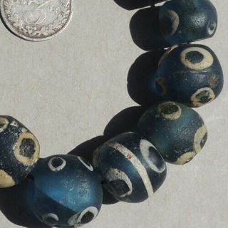 18 Ancient Islamic Roman Blue Glass Eye Beads Mali 48