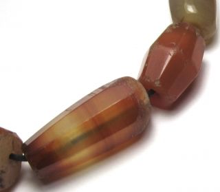 7 Rare Large Stunning Old Banded Faceted Carnelian Idar - Oberstein Antique Beads^