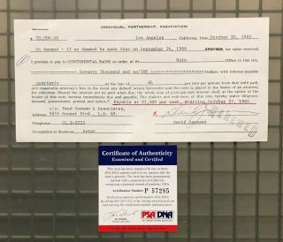 David Janssen Signed 1966 Promissory Note Autographed Psa/dna The Fugitive