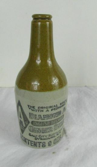 Antique Diamond A Ginger Beer Stoneware Bottle Syracuse,  N.  Y