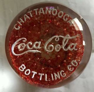Vintage Chattanooga Coca Cola Bottling Co.  Red Glass Paper Weight Advertising