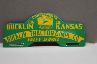 John Deere Bucklin Kansas Plate Topper Porcelain Sign Gas Oil Car Farm 66