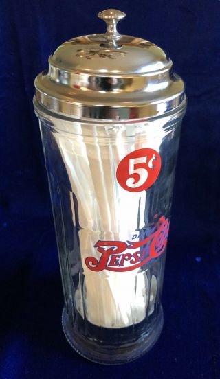 Rare Pepsi Cola Straw Holder Glassware Soda Fountain Cafe Diner Rt 66 Drive In