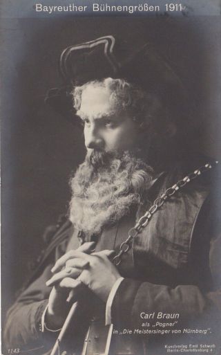 1911 Postcard - Carl Braun - German Bass In Wagner 