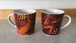 Starbucks Burlap Brown Orange Red Guatemala Coffee Mug 16oz Set Of 2 Nwt