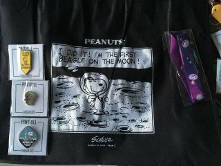 Sdcc 2019 Complete Astronaut Snoopy Pin Set Peanuts Exclusive,  Lanyard,  Tote