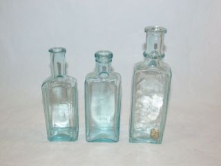 (3) Vintage Aqua Blue Glass Bottles Late 1800 