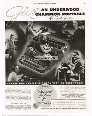 1935 Underwood Champion Portable Typewriter Vtg Print Ad