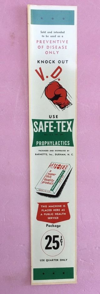 Nos Condom Machine Water Transfer Decal 1950s Vintage Antique Safe - Tex Vd