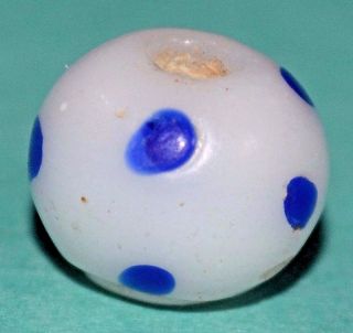 Antique Venetian White Lampwork Italian Glass Bead With Blue Eyes,  African Trade
