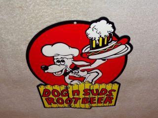 Vintage Dog N Suds Root Beer 12 " Baked Metal Diner Restaurant Gasoline Oil Sign