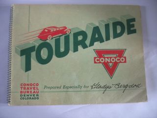 Conoco Gas Touraide 1930s Booklet Usa Pa To Ca & Back Trip Map Vintage