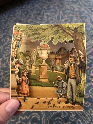 Antique Victorian Au Bon Marche Paris Die Cut 3d Trade Card Jardin Des Tuileries