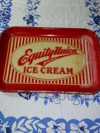 Vtg Antique Red Equity Union Brand Ice Cream Advertising Serving Tray