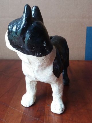 Antique Cast Iron BOSTON TERRIER Dog STILL BANK Standing Black & White 7