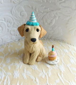 Golden Retriever Birthday Sculpture,  Dog Lover Clay Mini By Raquel