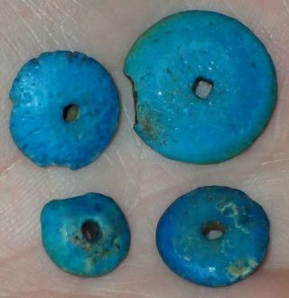 4 Ancient Egyptian Faience Beads,  3000,  Years Old,  9.  5 - 16.  5mm,  S1224