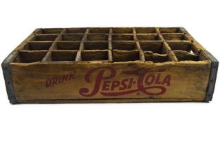 Pepsi Cola Vintage Red Slotted Wooden Soda Pop 24 Bottle Wood Box Crate