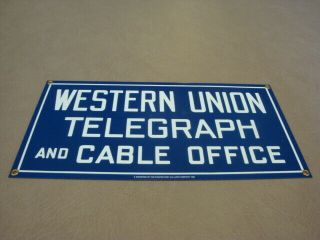 Vintage Western Union Telegraph & Cable Office Porcelain Sign