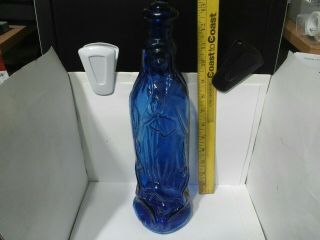 Vintage Madonna Mary Figural Holy Water Colbalt Blue Bottle
