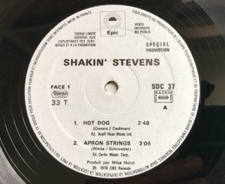 Shakin’ Stevens WHITE LABEL PROMO 12” HOT DOG / APRON STRINGS V Rare CBS France 7