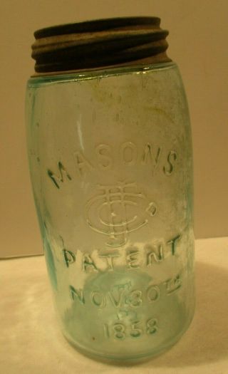 Rare Vintage 7.  25 Inch W/lid Blue Ball Jar - Mason 