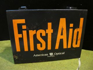 Vintage Rare 1960s ? Hvy Steel Case American Optical First Aid Kit Some Contents