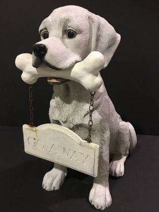 Yellow Labrador Retriever Dog Greeter 13½ " Lawn Statue Bone Welcome Go Away Sign